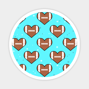 American Football Ball Texture In Heart Shape - Seamless Pattern on Sky Blue Background Magnet